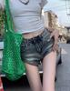 Women's High Waist Elastic Denim Shorts - Irregular Slanted Hem, Petite Fit, Casual Versatile Summer Hot Pants