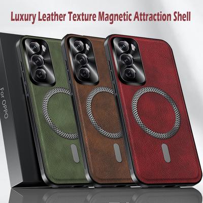 Luxury PU Leather Case For Oppo Reno12 Pro 5G Magsafe Magnetic Lens Protection Shockproof Cover For Oppo Reno12 F 12 FS F27 5G