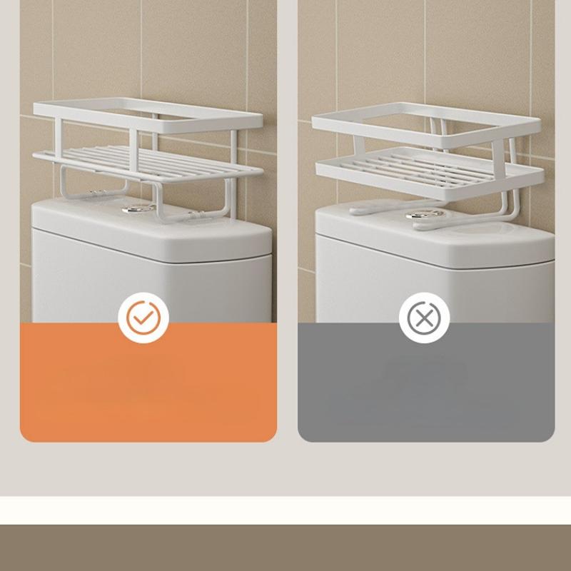 1Pc Bathroom Accessories Shelf Above The Toilet Tank Wrought Iron Toilet Punch-free Multi-functional Storage Rack