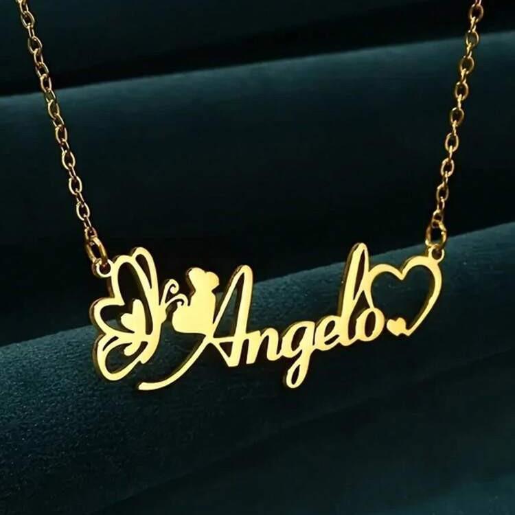 Gepersonaliseerde 18K Goudkleurig Roestvrij Staal Naamketting met Custom Hanger