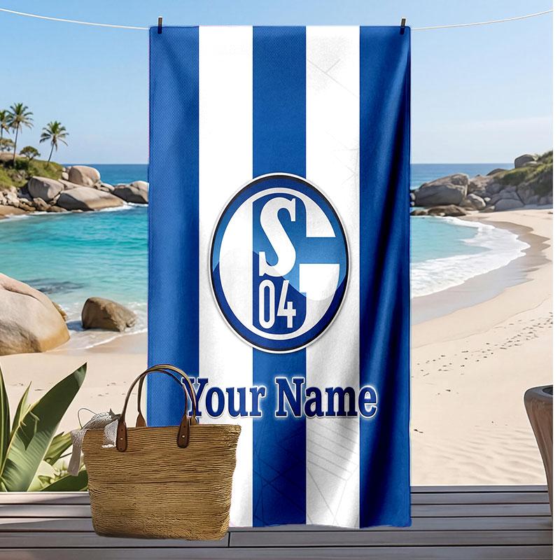 Telo Mare Personalizzato Stampato Schalke 04 FC Logo Calcio Supporto Nome Personalizzato Testo Asciugamano Assorbente Per Sport Viaggio Regalo Speciale