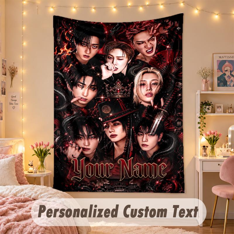 Custom Personalized Tapestry,Stray Kids Print Custom Name Text Wall Art Hanging for Bedroom