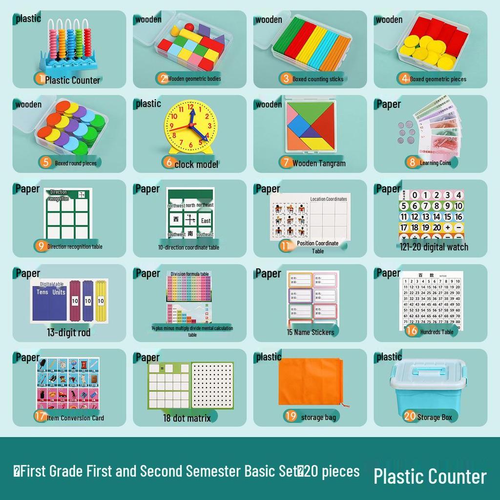 Elementary Math Manipulatives Set: First & Second Grade Abacus Learning Kit