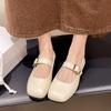 Retro soft leather Mary Jane shoes for women's 2025 spring new shallow mouth one-word strap flat-soled single shoes with skirts and leather shoes