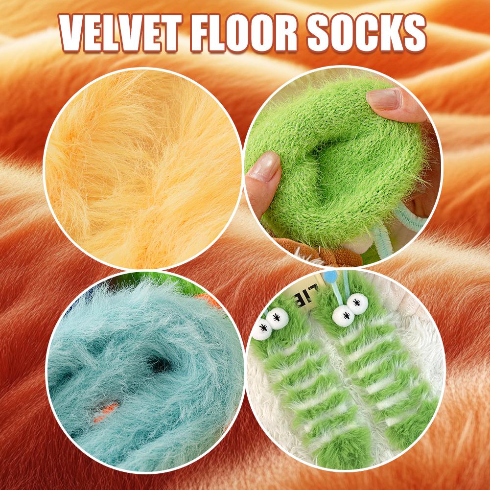 Funny Cartoon Eyes Coral Velvet Thickened Warm Plush Socks Parent-child Floor Sleeping Socks Hosiery Furry Plush Sock