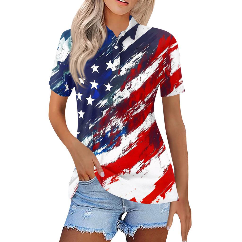 Women's Fashion Casual Lapel Short Sleeve Printed Shirt Women's Button Up Tops