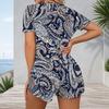 Women Plus Size Paisley Floral Printed V Neck Short Sleeve Button Front Fitted Short Romper