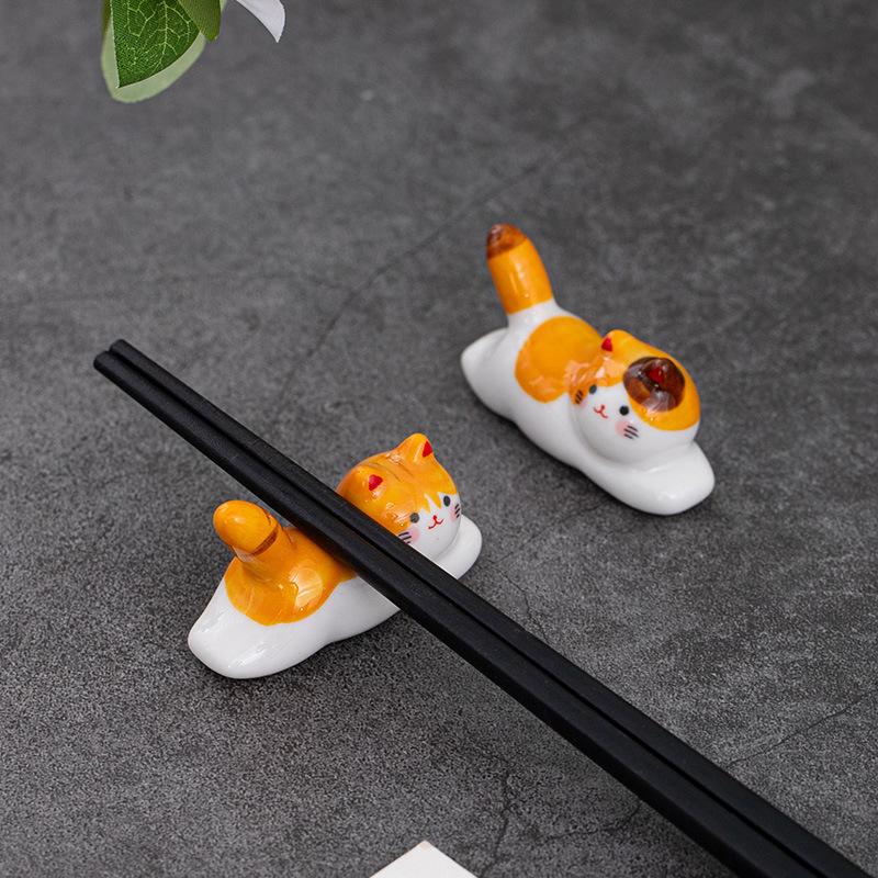 6 Stück Katzen Essstäbchenablagen, Halter, Japanischer Stil Porzellan Niedliche Glückskatze Keramik Essstäbchenhalter Ablage Set