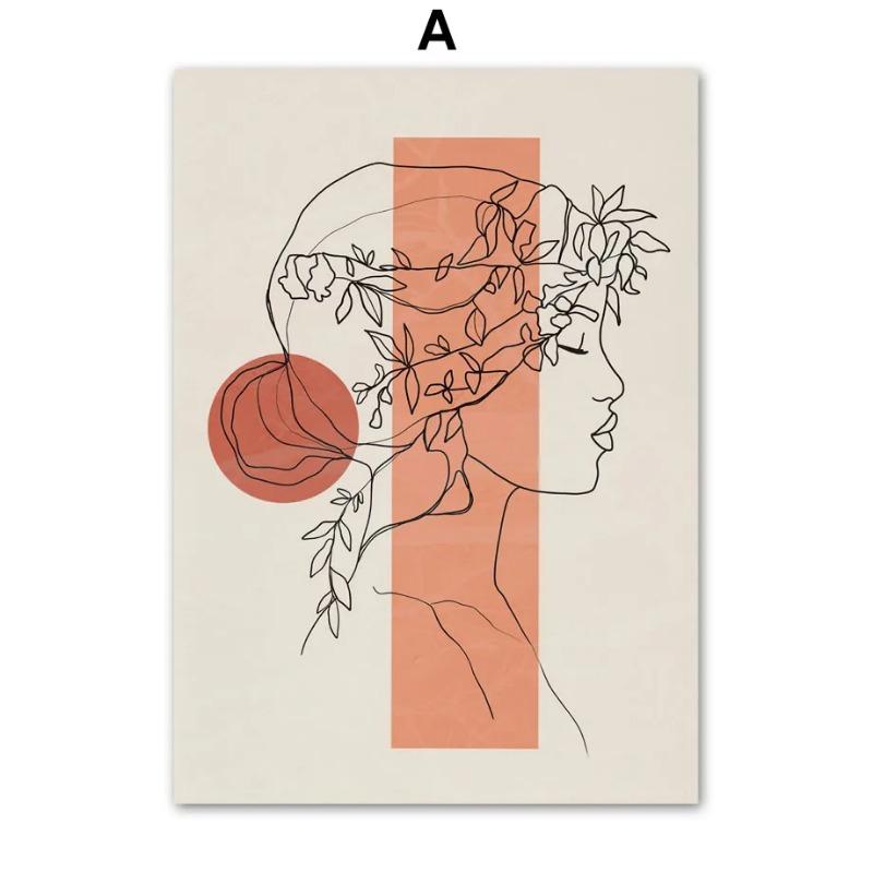 Boho Abstract Wall Art Canvas Painting Sun Moon Flower Line Girl Face Posters And Prints Wall Mural Pictures Living Room Decor