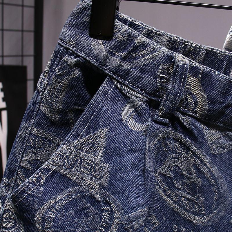 MenJacquard   Fashion  Print Shorts for Men's Loose Straight Casual Denim Shorts