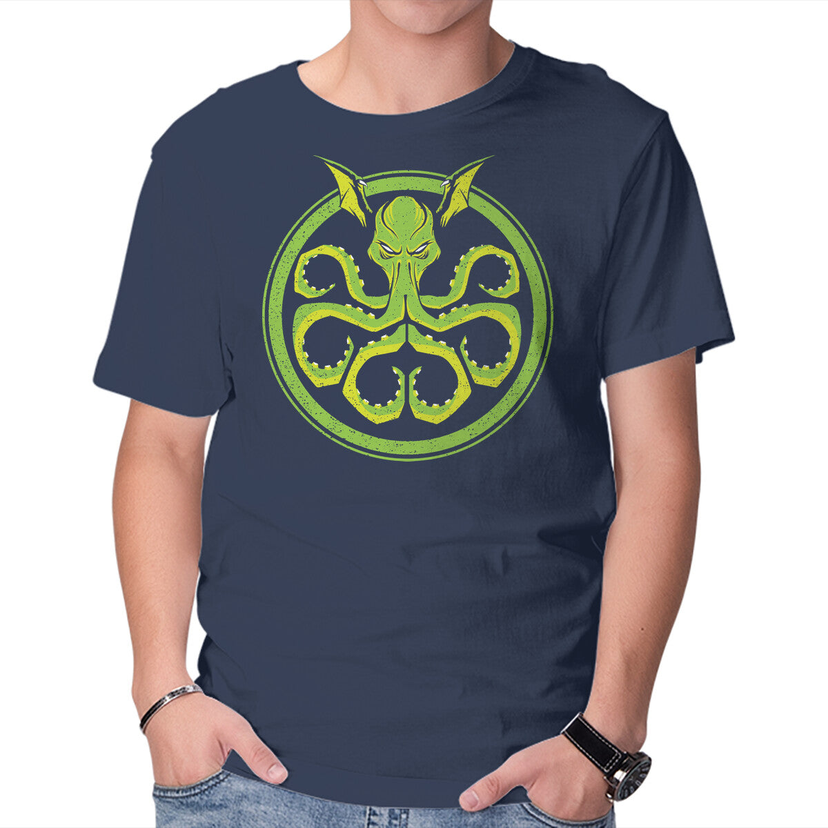 Unisex Crew Neck T-Shirt Hail Cthulhu Graphic Short Sleeve Casual Tee L