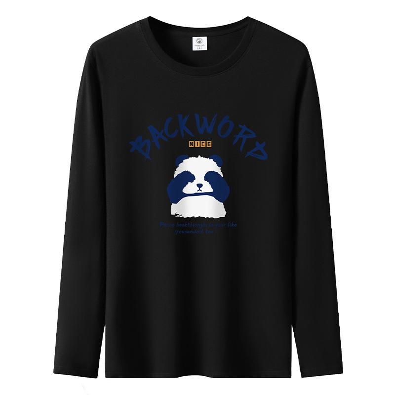 

Футболка большого размера с длинными рукавами и рисунком панды, мужская повседневная толстовка из чистого хлопка S-5XL S чёрный