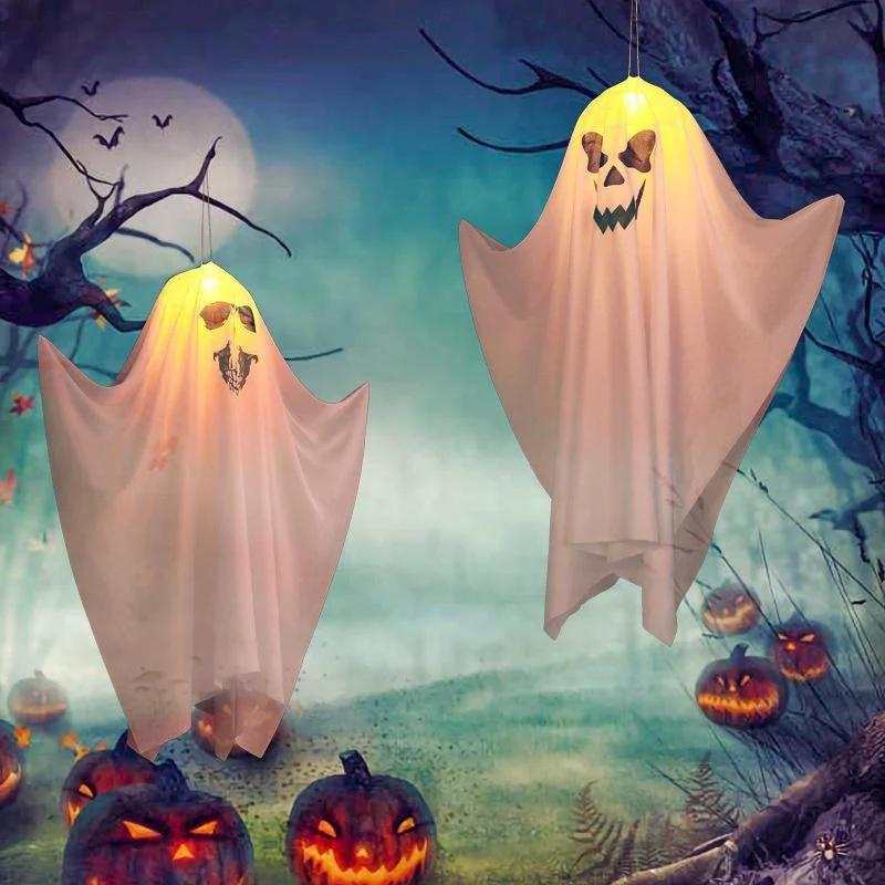Halloween Decorative Lights Fabric Ghost Light Outdoor Scene Atmosphere Props for Backyard Garden Decor Horror Ghost LED Lights