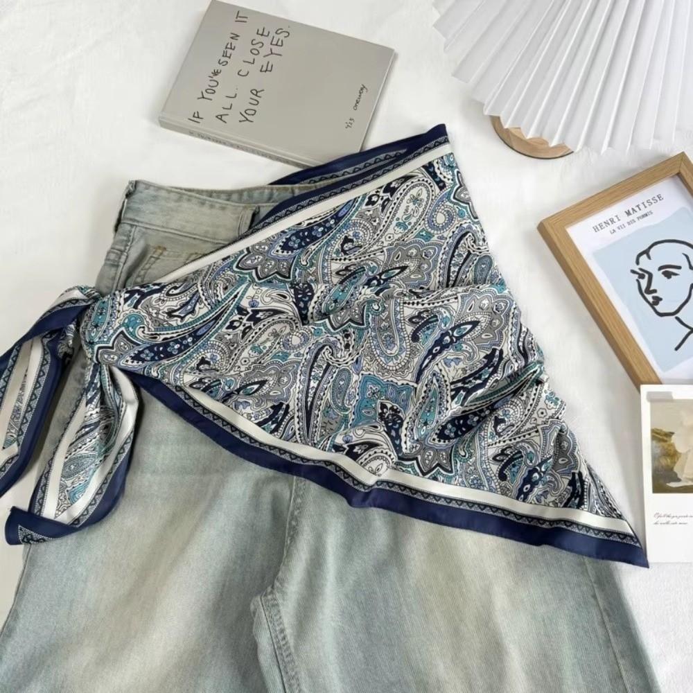 Matching Pants Triangle Scarf Silk Satin Waist Belt Elegant Decorative Headscarf Women Girls