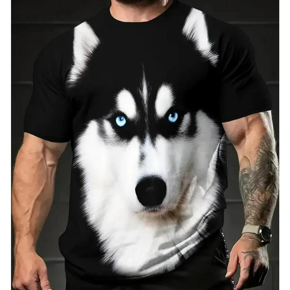 Plus Size Men's Print T-Shirt Casual Short Sleeve Tops Tees Round Neck T-shirts For Men Funny Animal Dog Graphic T Shirt