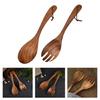 Heatproof Wooden Spoon And Fork Pair Nonslip Grip Utensils Cutlery Collection For Healthy Meal Preparation