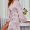 Pink Bride Wedding Kimono Robe Gown Satin Nightgown Sexy Lace Trim Sleepwear Summer New Nightwear Loose Homedress Lingerie
