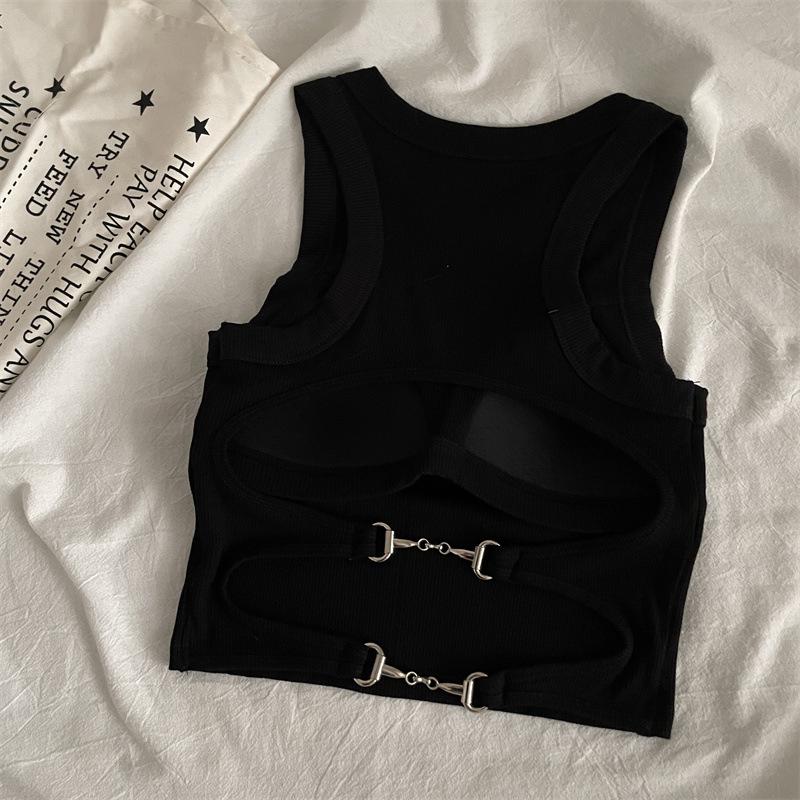 Spicy Girl Backless Camisole with Chest Pads - Round Neck Sleeveless Top for Women