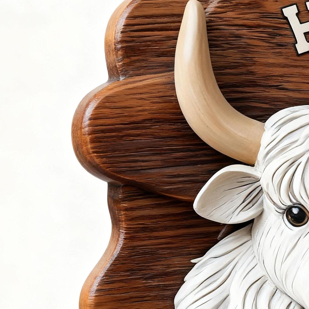 Key Holder For Wall 2D Flat Cow Key Rack With 4 Hooks Wood Bathroom Coat Hook For Hallway Bathroom Kitchen Closet Living Room
