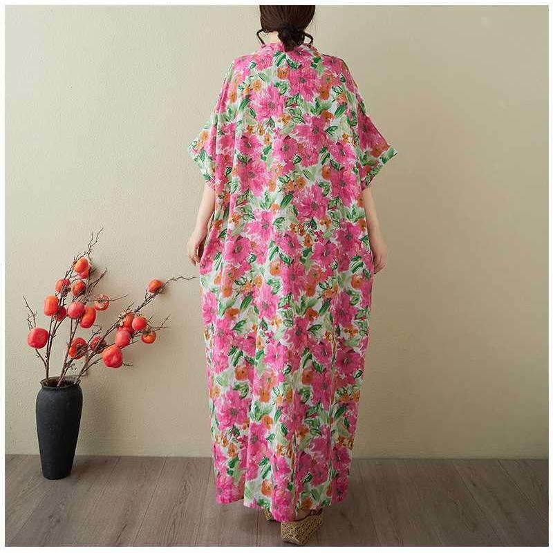 Women's Vintage Long Dress with Cotton and Linen Patterns