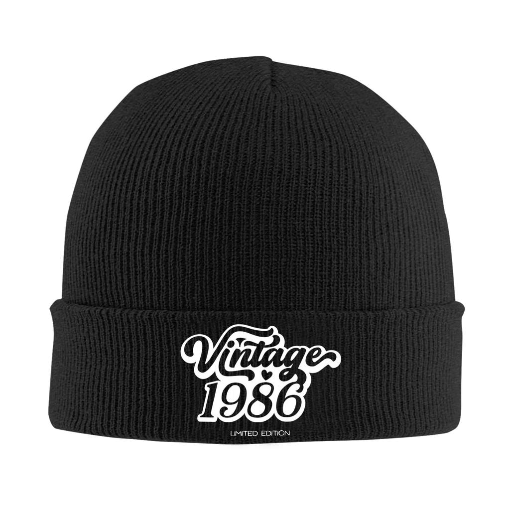 Born in 1986 vintage age 40 years old funny 40th birthday Rib Knit Cuffed Beanie For Unisex  Warm Knitted Skull Cap