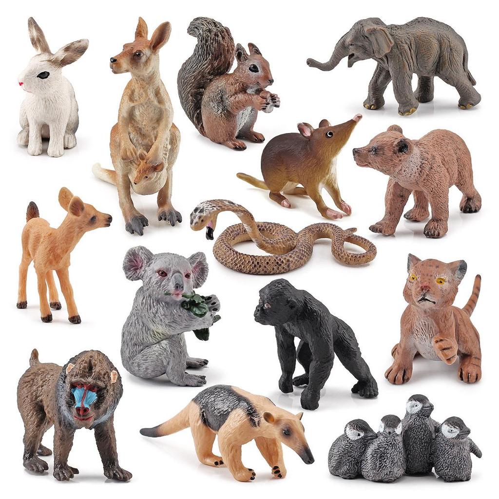 Miniature Animal Model Ornaments: Brown Bear, White-tailed Deer, Anteater, Kangaroo, Koala, Squirrel