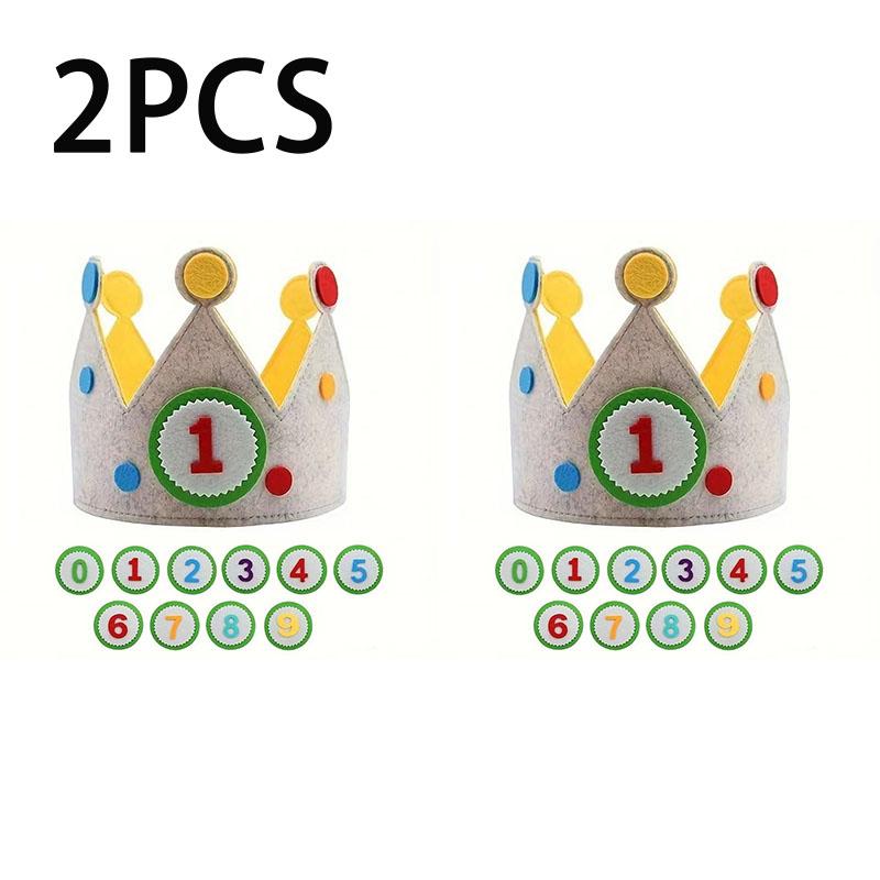 1PCS Felt Birthday Crown with Interchangeable Numbers - Children's Happy Birthday Hat, Baby's Crown for 1 Year Old Decoration, P