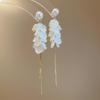 White Petal Flower Drop Earrings for Women Elegant Temperament Simulated Pearl Tassel Earrings Wedding Romantic Jewelry Gifts