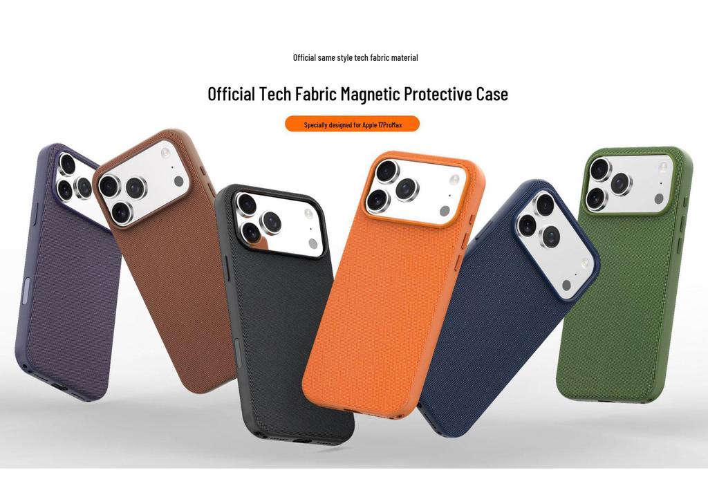 Magnetic Tech Cloth Fabric Phone Case for iPhone 15/16/17 Pro Max with Camera Button Protection.