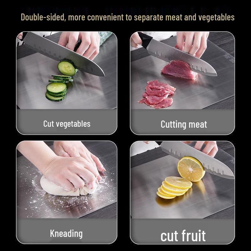 Doppelseitiges antibakterielles Schneidebrett-Set aus 304 Edelstahl