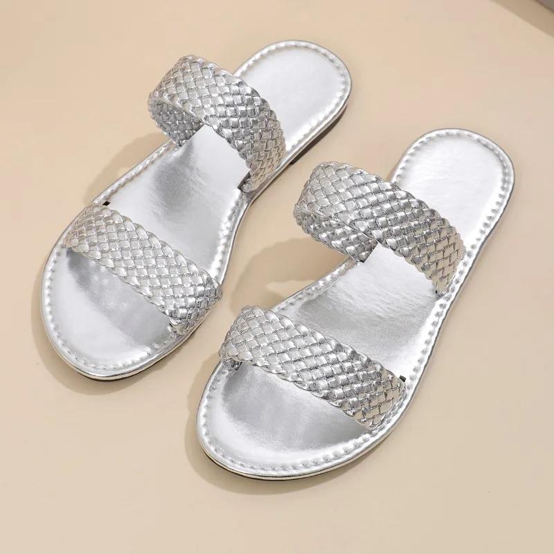 Mode 2025 Sommer Neu Offene Zehen Damen Hausschuhe Mode Outdoor Täglich Übergröße Prägnant Leicht Weiche Sohle Bequeme Flache Hausschuhe