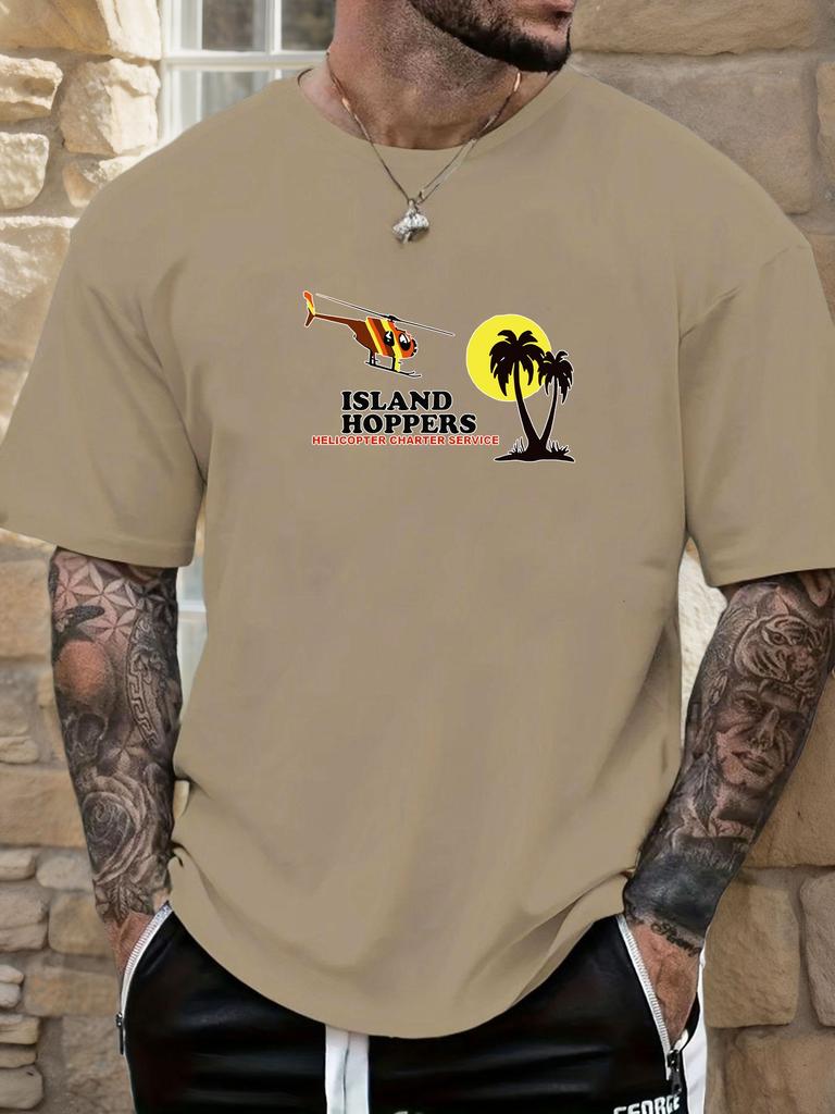 Mens Island Hoppers Helicopter Graphic Tee Summer Soft Oversized Daily Wear Top