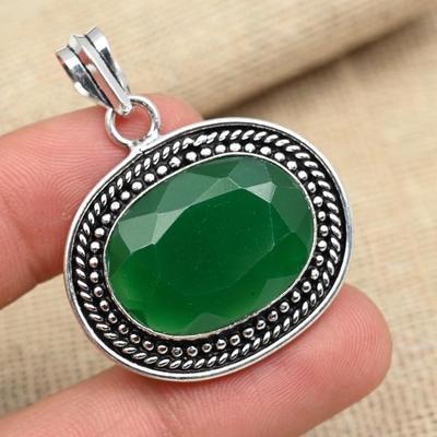 Grüner Onyx Edelstein 925 Sterling Silber Handgefertigter Anhänger für Frauen