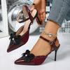 Spitze Zehenriemen Sandalen Damen Leichter Ausschnitt Eine Schnalle Stilettoabsatz Französische Cutout Wickelabsätze