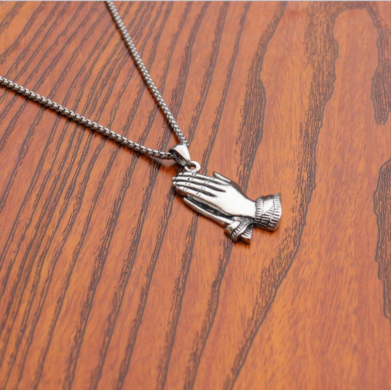 Hip Hop Iced Out Bling Mãos Orando Homens Pingentes Colares Cor Dourada Grande Oração Jesus Colar Jóias