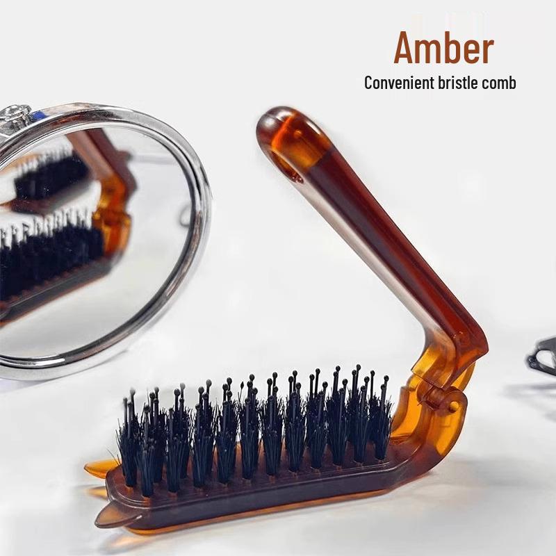 Portable Long Handle Boar Bristle Curling & Teasing Brush for Fluffy Hairstyles and Styling