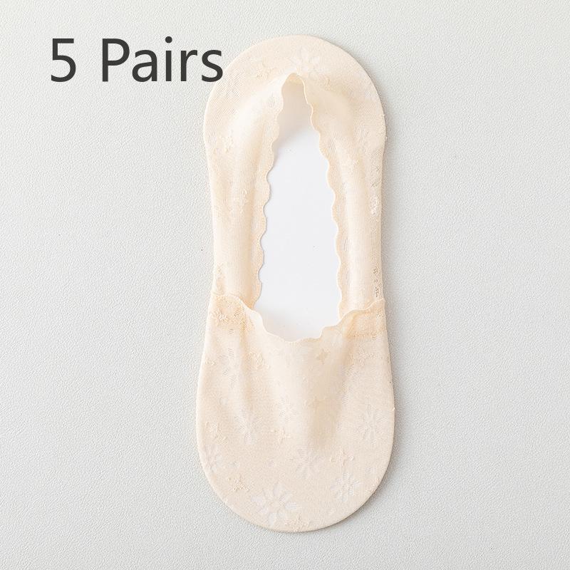 

5 пар женских летних тонких влагоотводящих дышащих хлопковых носков-лодочек с нескользящей подошвой 5 Pairs телесный