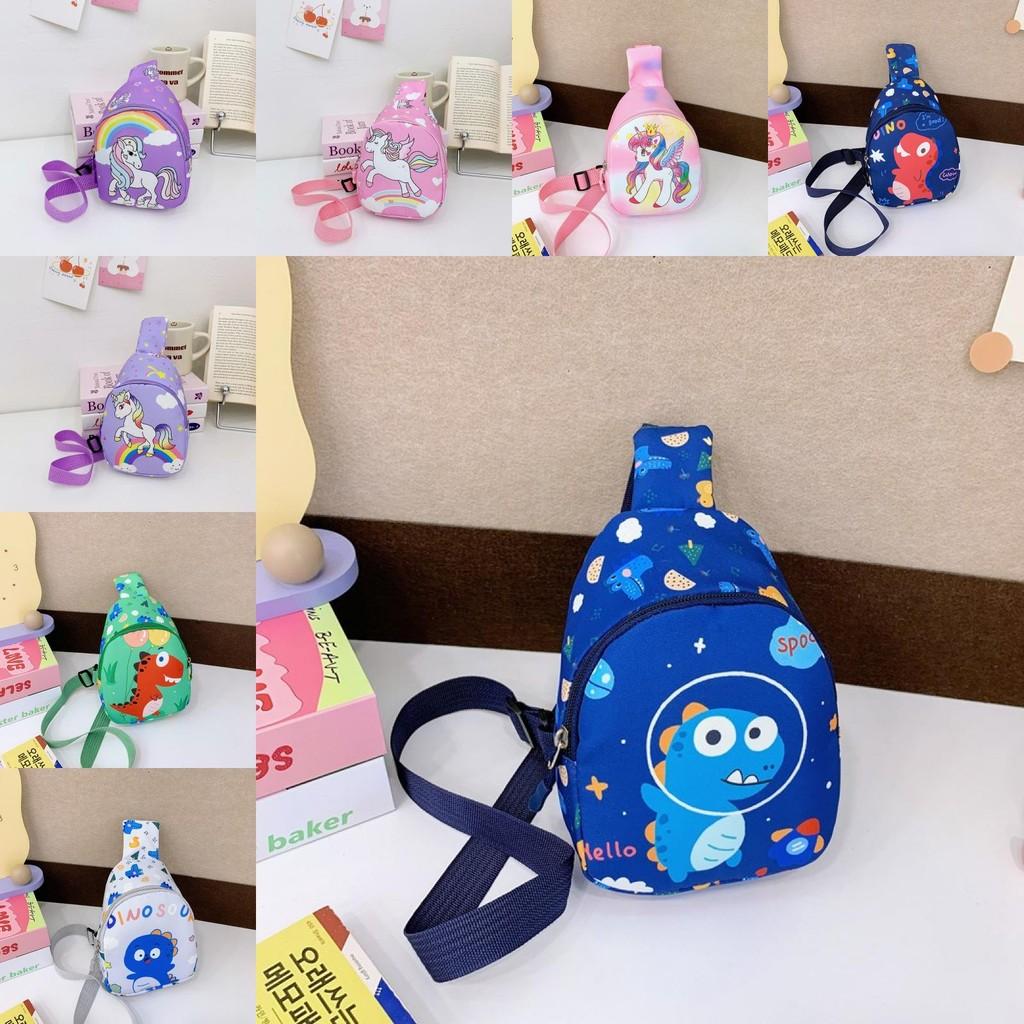 Kid Unicorn Cartoon Dinosaur Chest Bag Polyester Material Fun Print Preschoolers