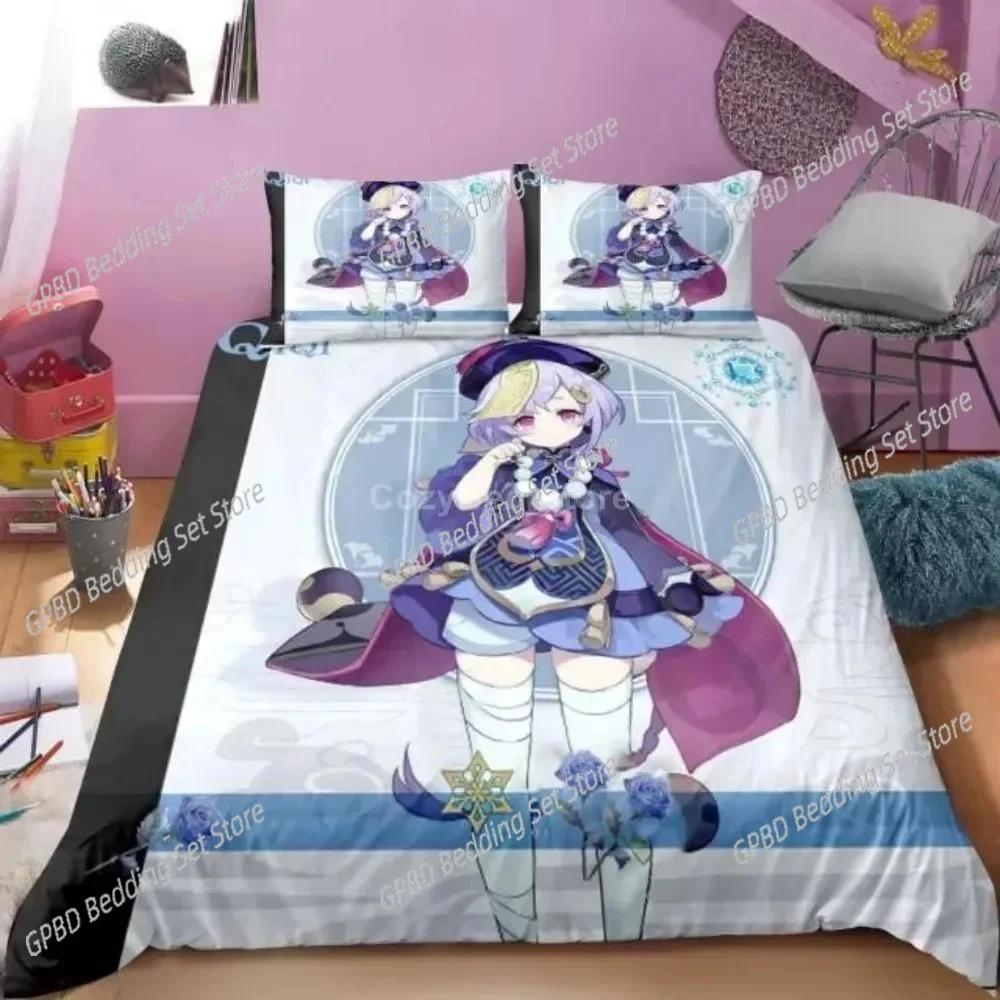 Genshin Impact Bedding Set Cartoon Anime Duvet Cover Single Double Size Boys Luxury 3D Bed Linen Decor Home