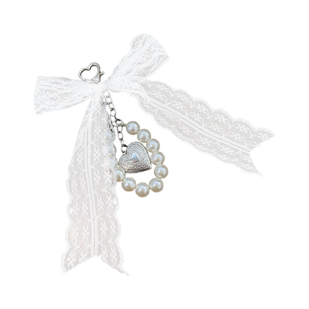 Pearls Embellished Bag Charm Keychain For Women Fashionable Bowknot Heart Keyring Stylish Everyday Accessories