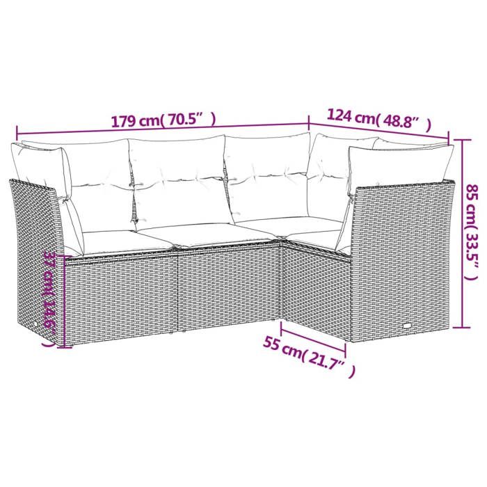 VidaXL Salon de Jardin avec Coussins 4 pcs, Canapés de Terrasse, Ensemble de Meubles de Patio, Mobilier d'Extérieur, Noir 3249415
