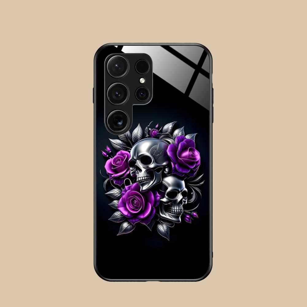 

Silver Skull Glass Mobile Phone Case for Samsung Galaxy S26 S25 S24 S23 S22 S21 S20 Note20 Plus FE Ultra Colorful Cover Galaxy Note20