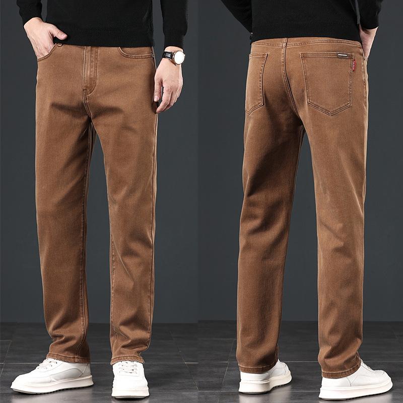 Autumn New Denim Jeans Men'S Combed Cotton Casual Pants Loose Straight Leg Light Business High Waisted Deep Cut Pants