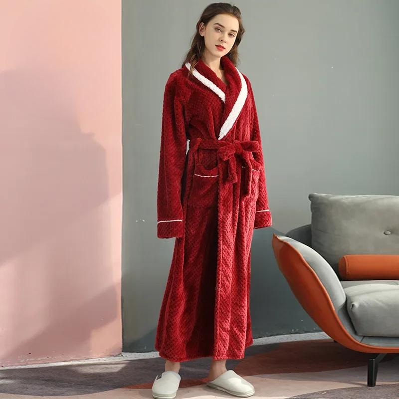 New Long Thickened Velvet Couple's Bathrobe for Women In Winter, Large Flannel Bathrobe for Men In Autumn