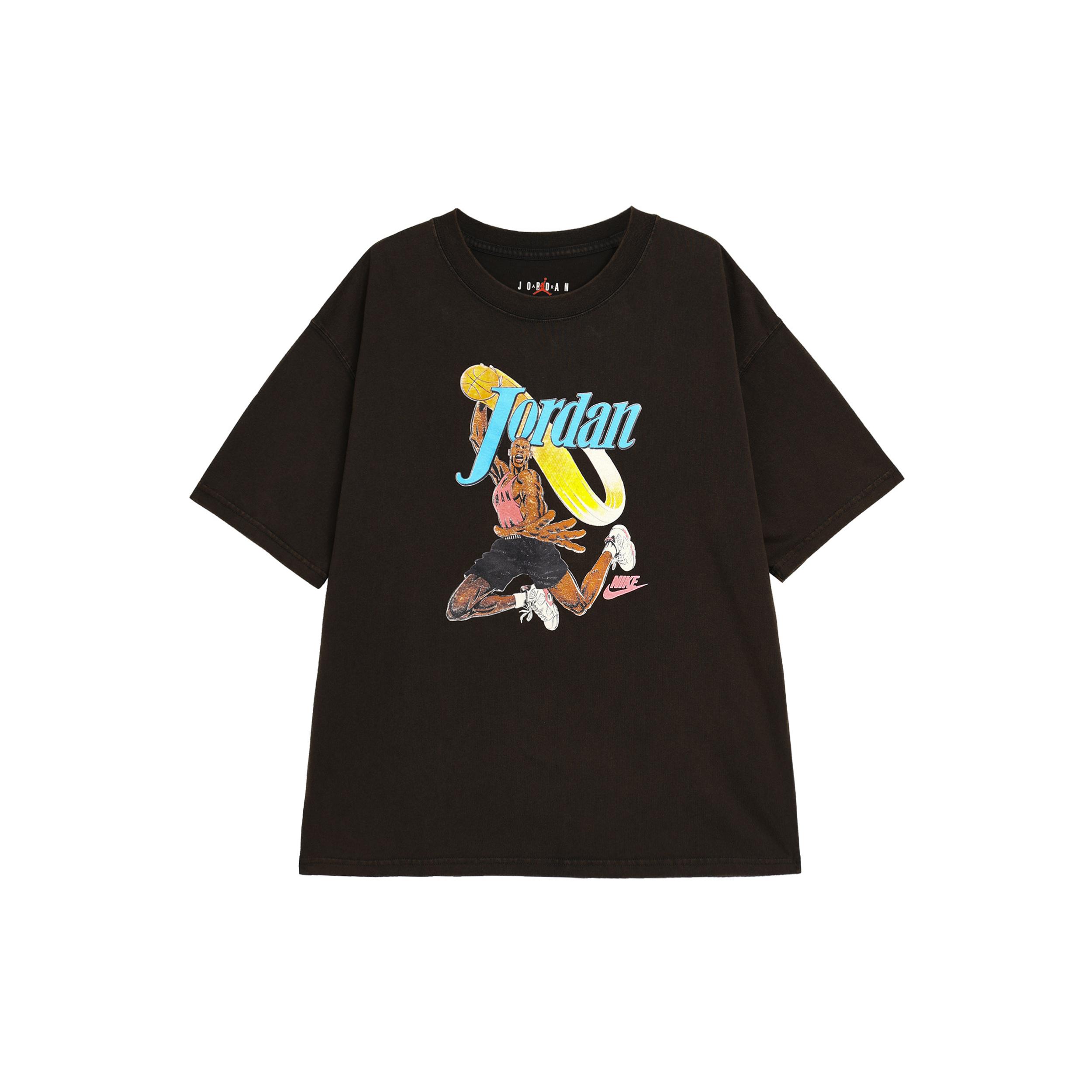 

New Jordan Drop Shoulder Sleeve T-Shirt Women s Gray Black FV7123-045 L