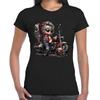 Biker Girl Edgy Cartoon Womens Black Motorcyc T-Shirt Ladies Gift Top Tee