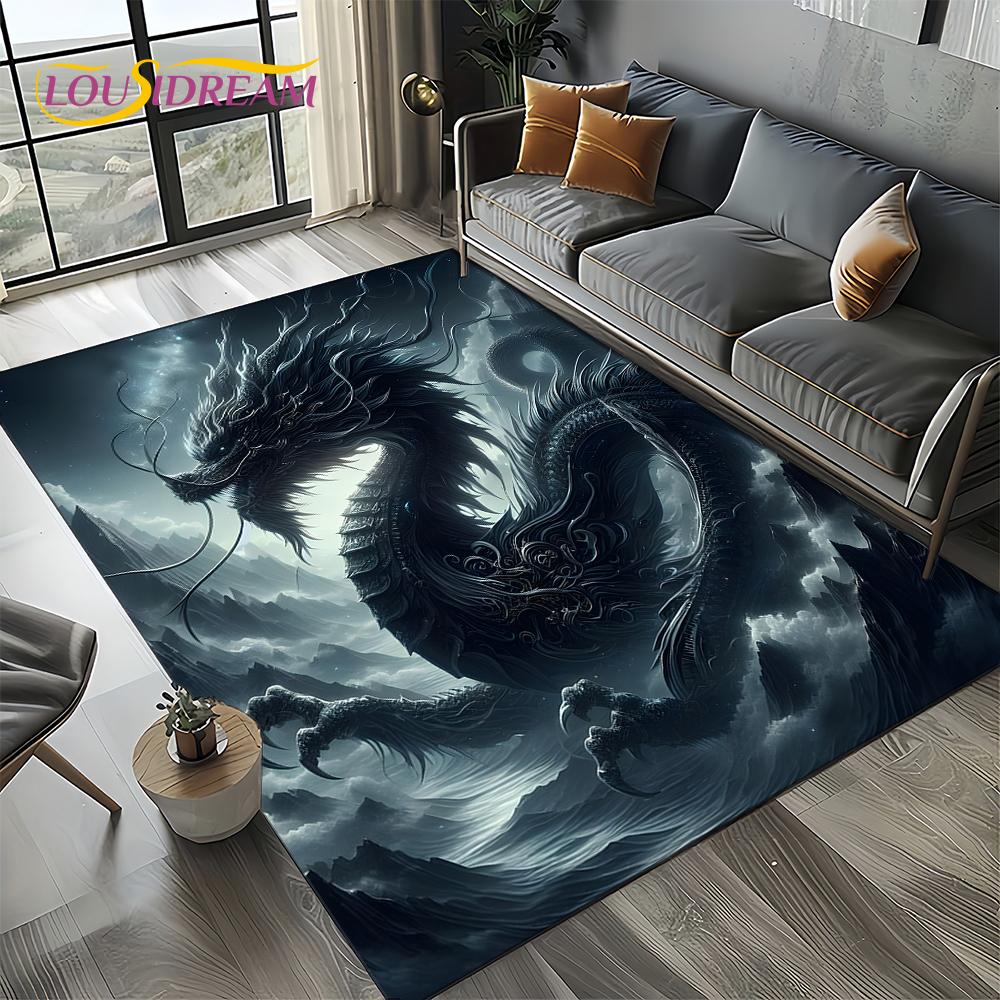 Chinese Style Dreamy Dragon Cartoon Carpet Rug for Living Room Bedroom Home Sofa Decoration,Kid Area Rug Non-slip Floor Mat