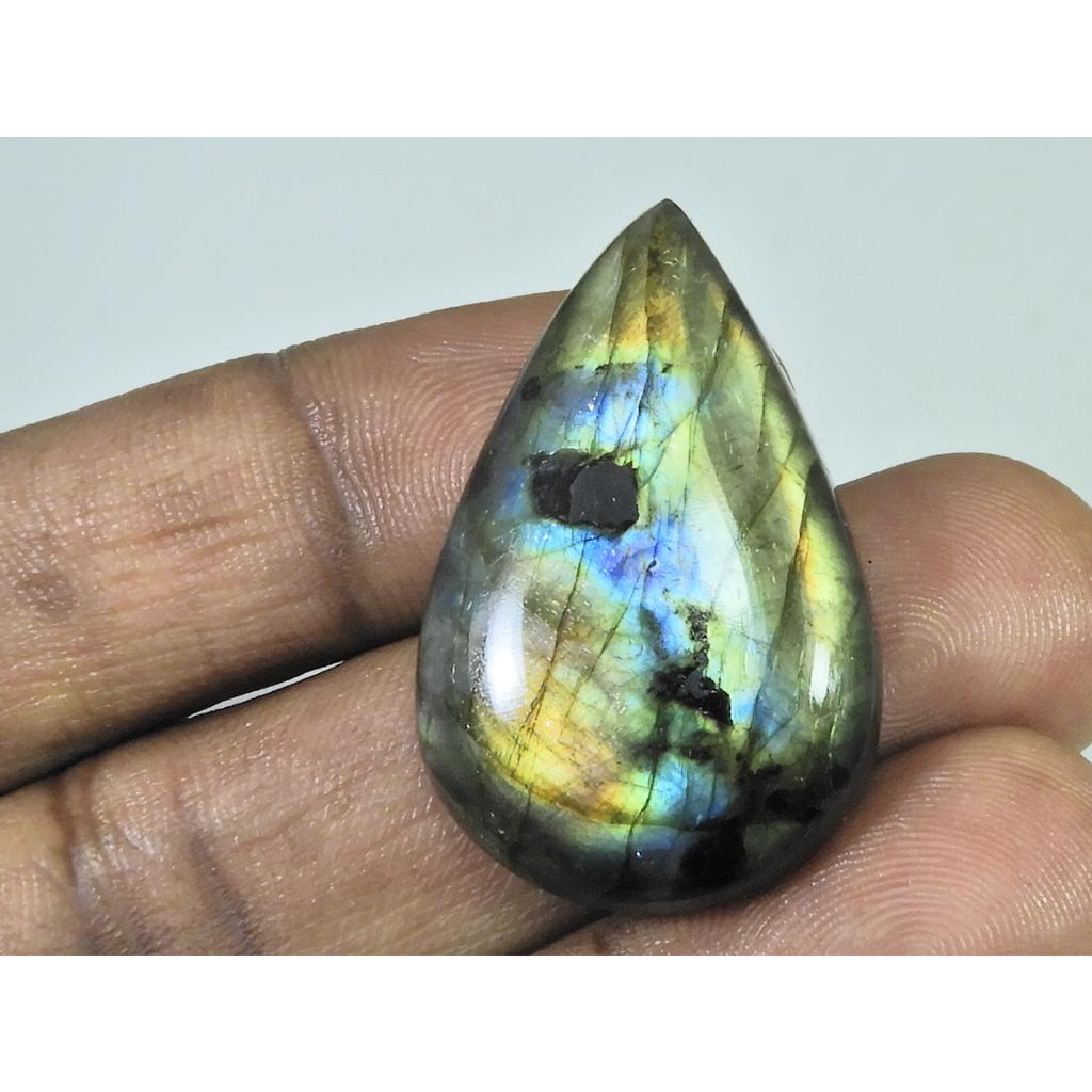53Cts. Natural Purple Flash Labradorite Pear Cabochon Gemstone 23X36X08MM B-332