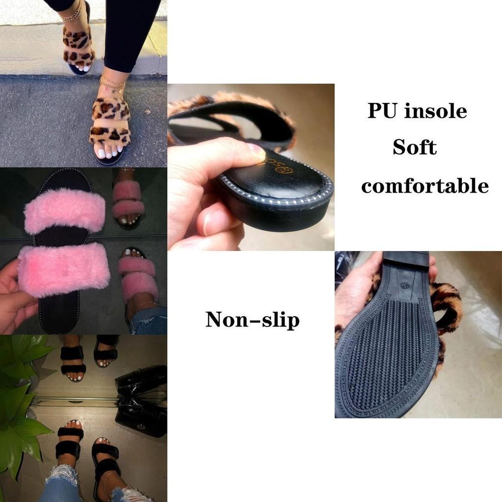Stylish Leopard Printed Women Fur Fluffy Sliders Slippers For Casual Wear