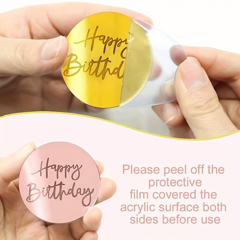 30 Pcs DIY Cupcake Decoration Toppers - Happy Birthday Mirror Acrylic Disc for Birthday Party, Gold+Rose Gold+Silver